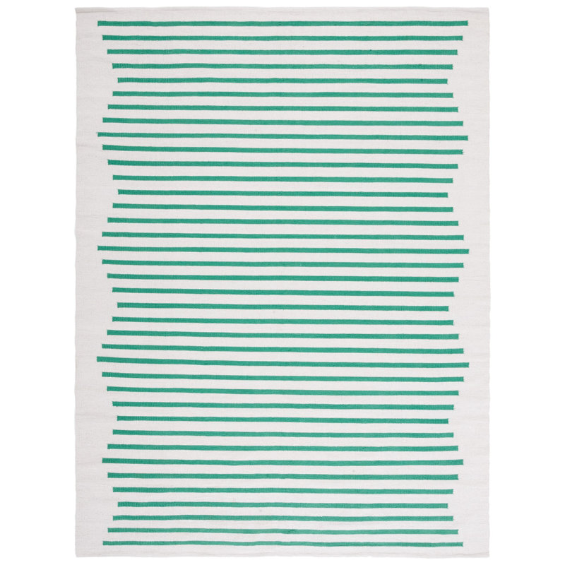 Esveidy Hand Woven Cotton Striped Rug, Rectangle 8' x 10'