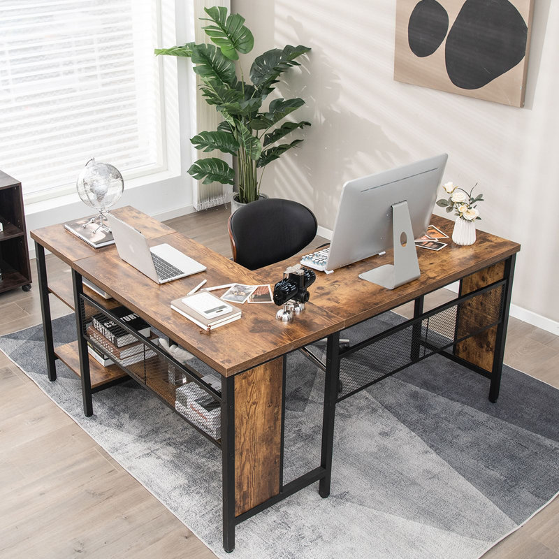 L-Shaped Metal Base Computer Desk
