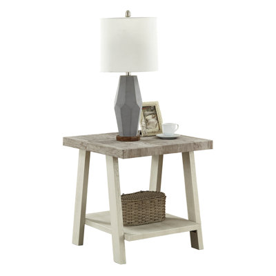 Athens Contemporary Two-Tone Wood Shelf End Table in Weathered Charcoal and Beige