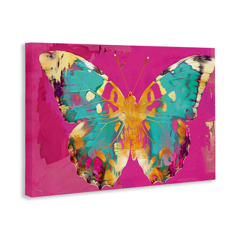 Bijou papillon sur toile rose, design par LSR Design Studio, H 24 po x l 36 po