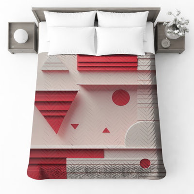 Red  Geometric Shapes Quilted Bedspread All Sizes