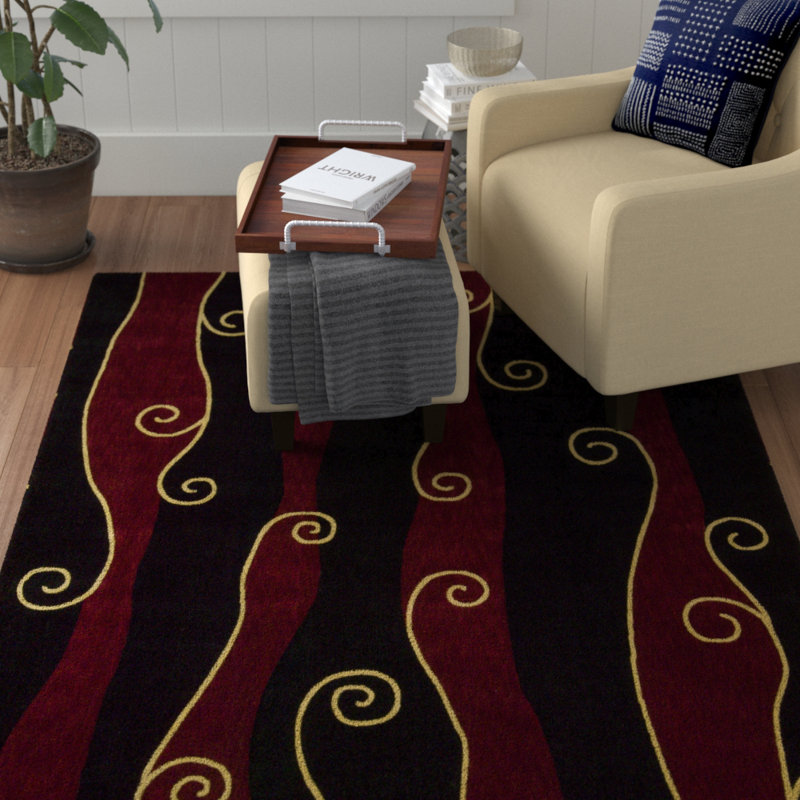 Tapis noir / rouge Larksville, Rectangle 3 pi 6 po x 5 pi 6 po