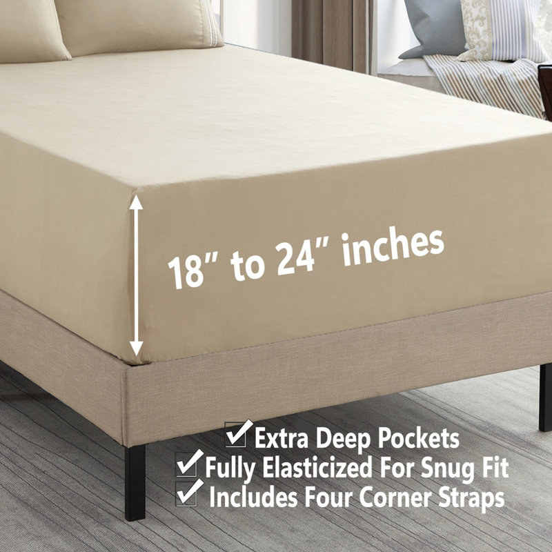 18-24" Extra Deep Pocket Ultra Soft Microfiber Solid Sheet Set, Beige, Queen
