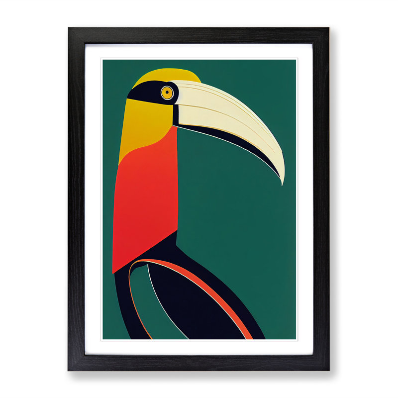 Toucan Deco Style - Wall Art, 46cm H x 34cm W x 2cm D, Oak Framed