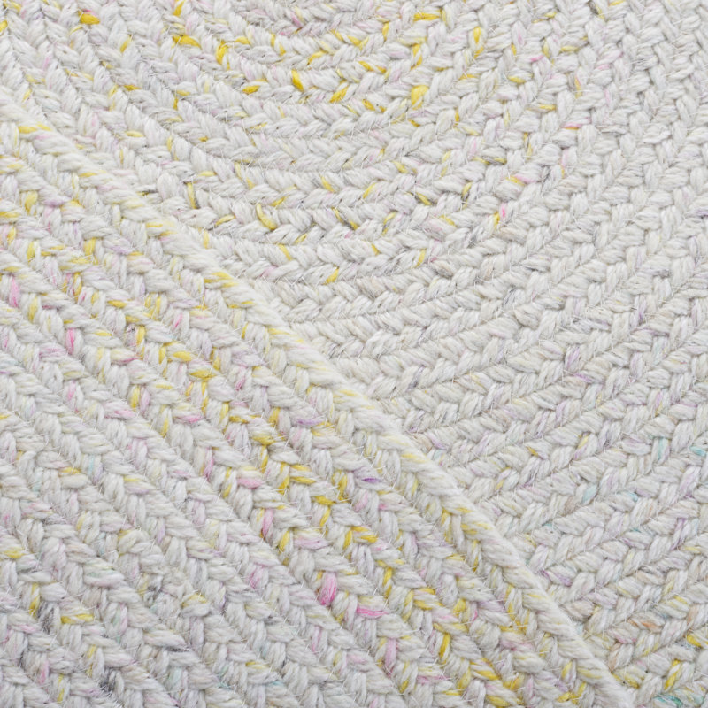 Ivory and Yellow Round Braided Reversible Wool Area Rug