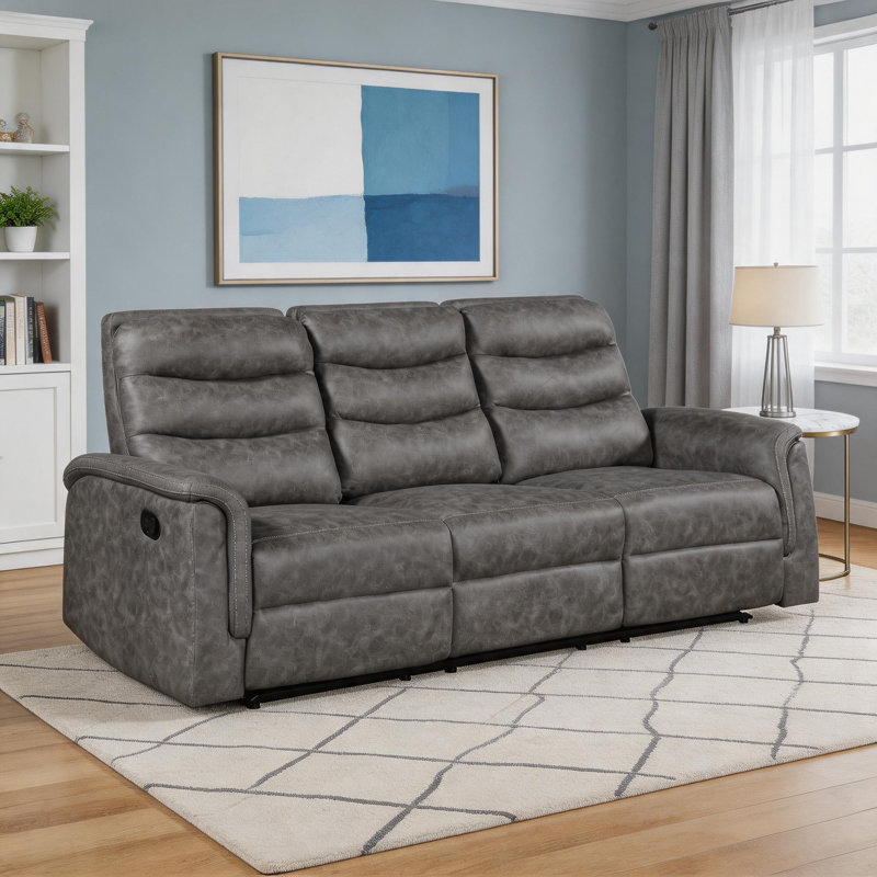 Canapé inclinable manuel double en microfibre polie 81,5 po Seese, Microfiber Grey