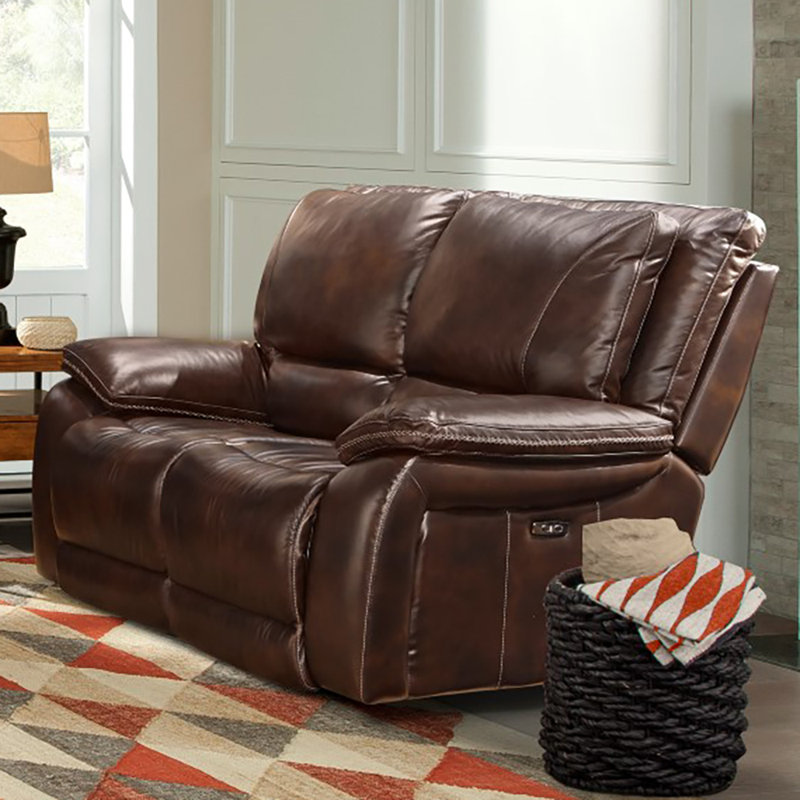 Ajhar 91" Leather Match Pillow Top Arm Power Reclining Sofa, 42" H x 69" W x 44" D
