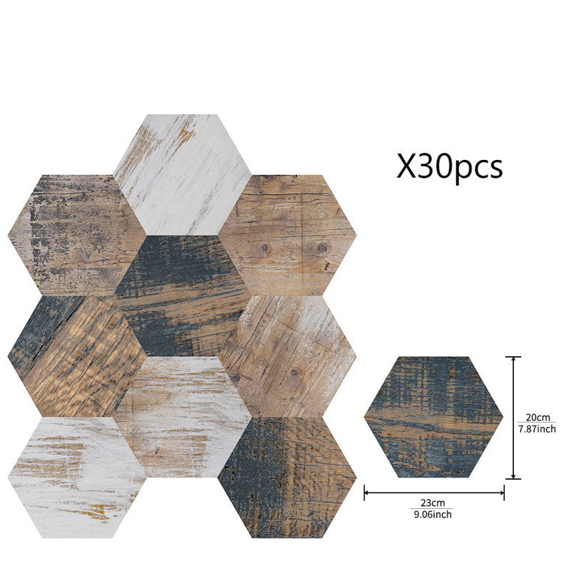 Décalcomanie murale Peel & Stick vinyle mince hexagonal grain de bois brun