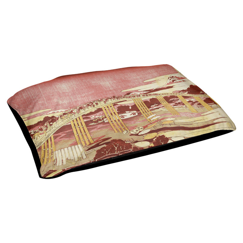 Coussin de conception japonaise bridge Burkart, L 42 po x l 52 po, Rouge / Orange / Noir