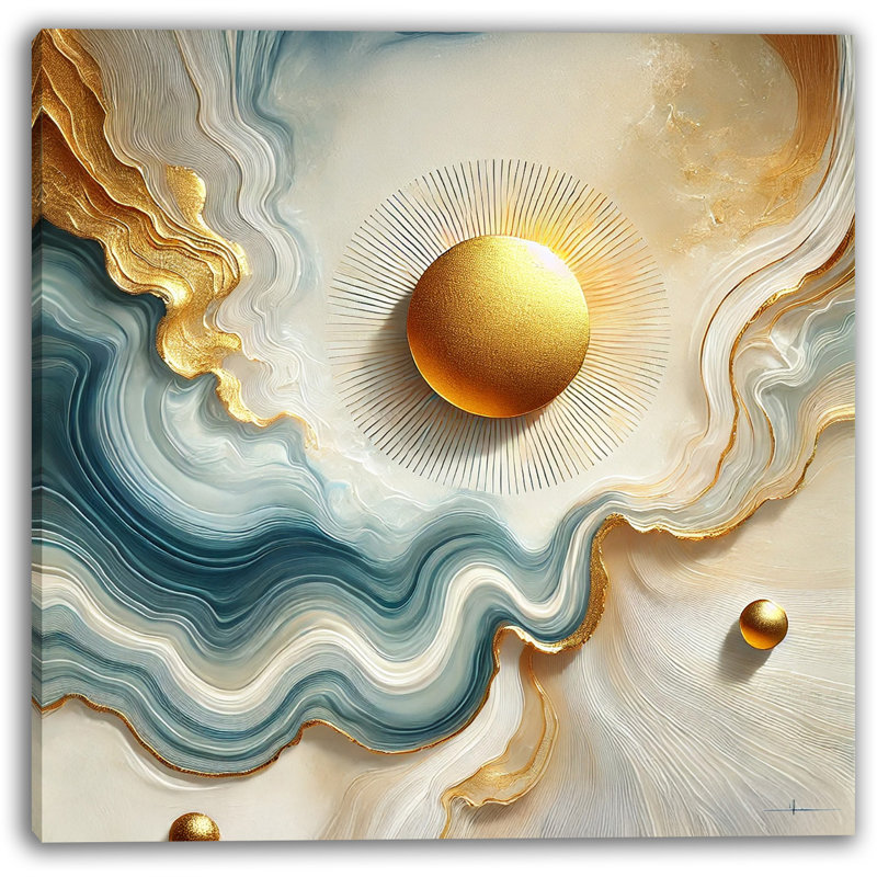 «Celestial Waves - Golden Orb», art mural sur toile, H 12 po x l 12 po x P 1 po
