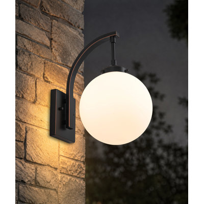 14" Black Outdoor Globe Wall Sconce With Frosted Glass