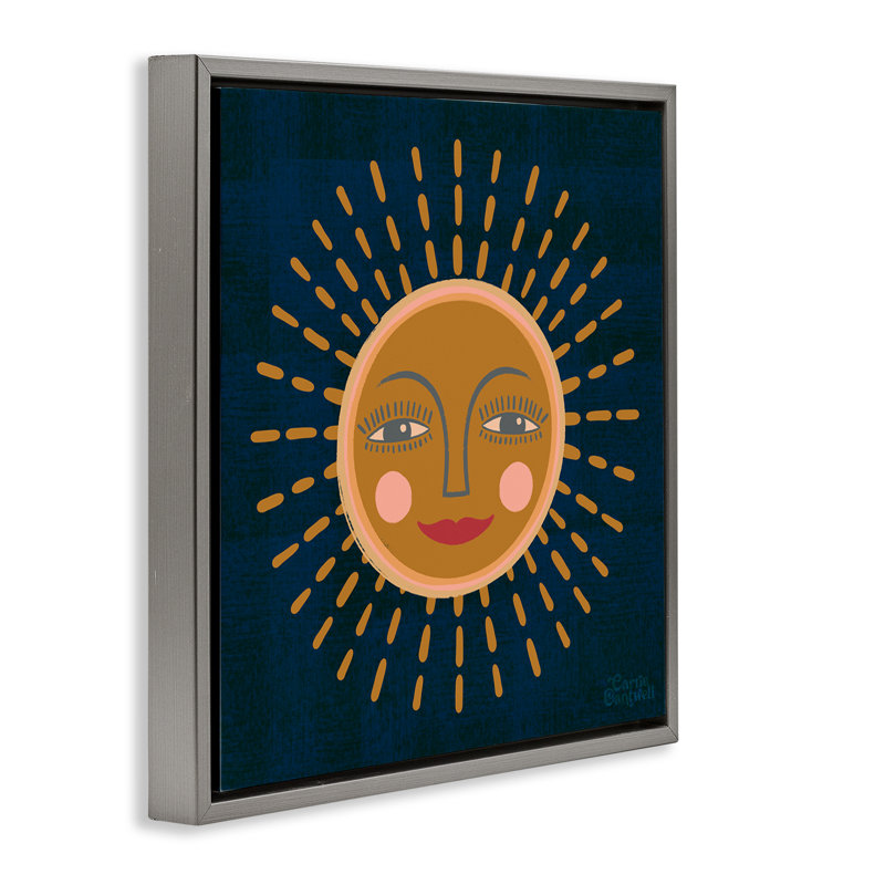 «Boho Smile Sun» par Carrie Cantwell, Cadre flottant gris lustré, H 25 po x l 25 po