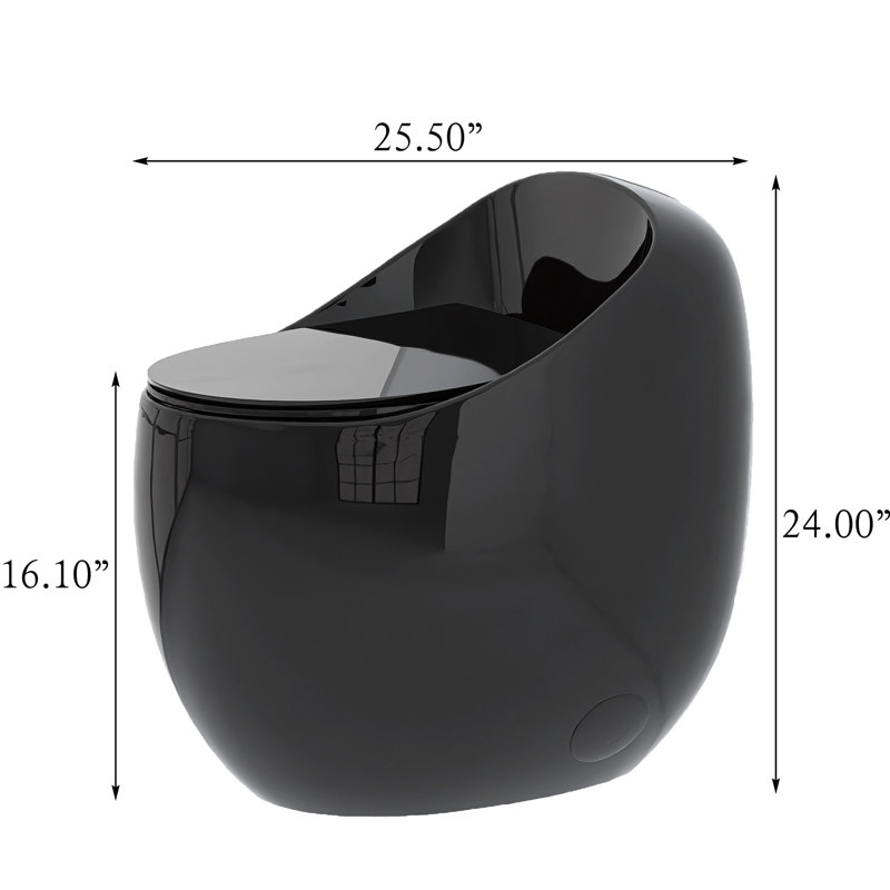 Glossy Black 1.28 Single Flush Egg Shape Toilet, Seamless Ceramic, Quick - Release Seat, 18.49 In Width, 22 Package Width Design, 24.32 Height, 117 Lb Weight