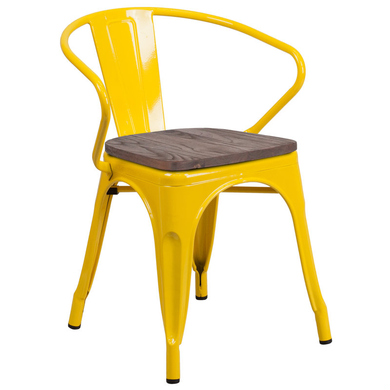Kester 4 Pk. Metal Chair with Wood Seat and Arms, Yellow