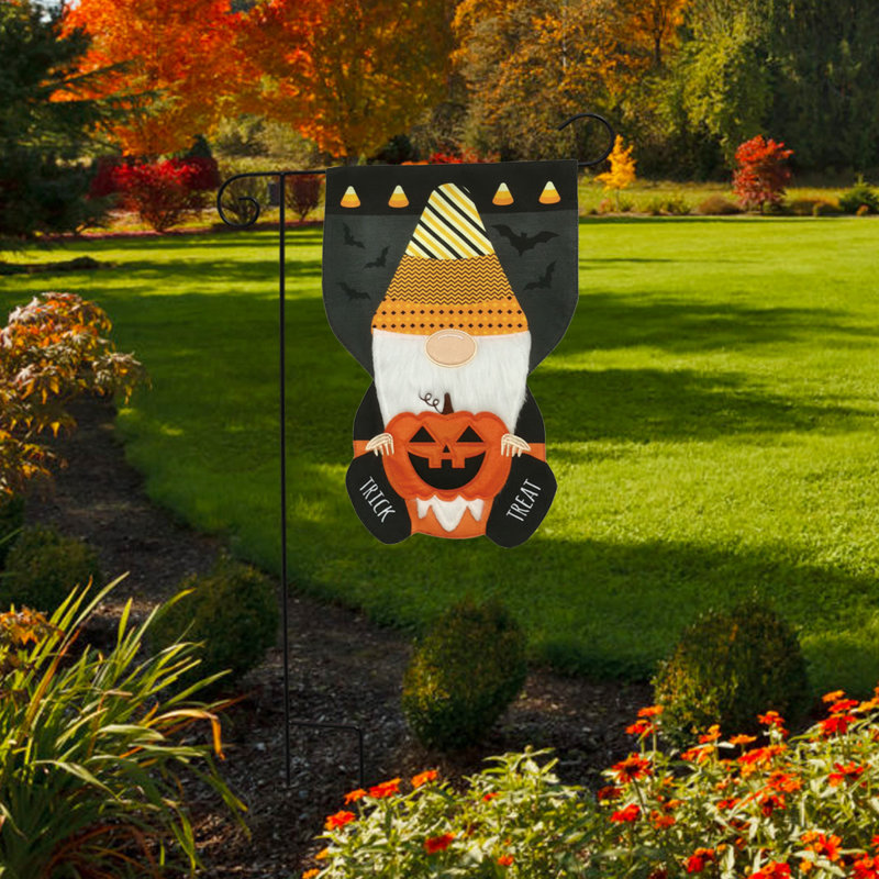 Drapeau d'Halloween gnome en toile de jute, Noir / blanc / orange