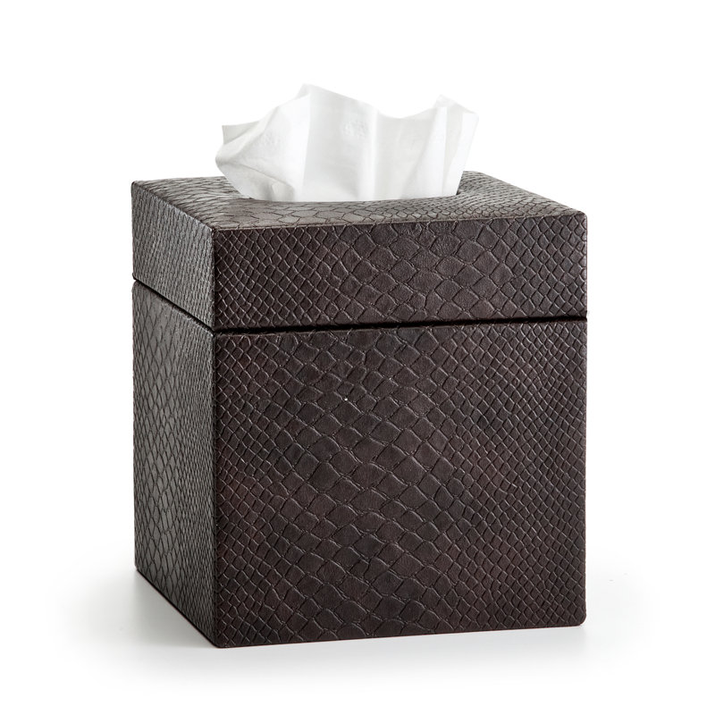 Dark Brown Faux Leather Square Tissue Box Cover