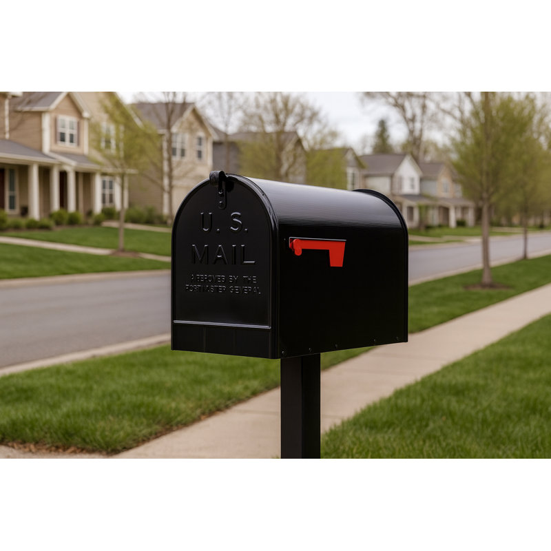4w Rural Mailboxes Galvanized Steel,jumbo Size,post-mount Mailbox In Black