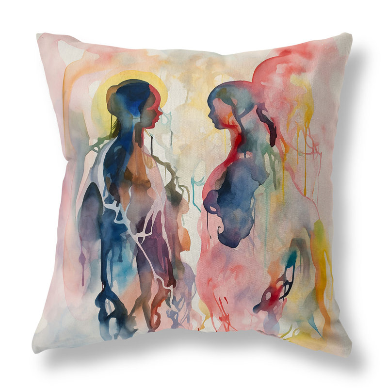 Two Human Feathers Broadcloth Throw Pillow, 16"H x 16"W