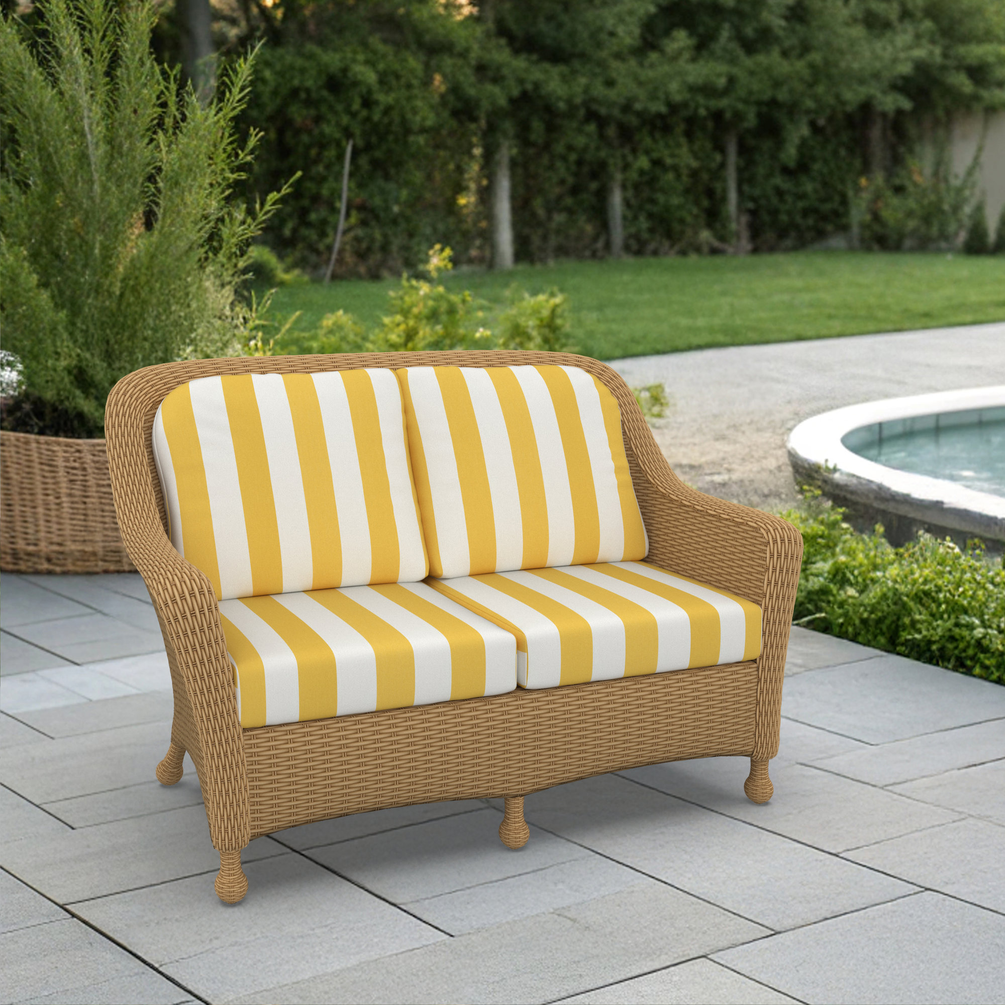 Amala Indoor/Outdoor Sunbrella® Loveseat Cushion, Sunbrella® Sail Away Sunflower