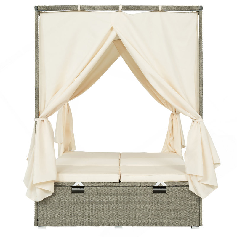 Adjustable Sun Bed With Curtain,High Comfort,With 3 Colors , Beige