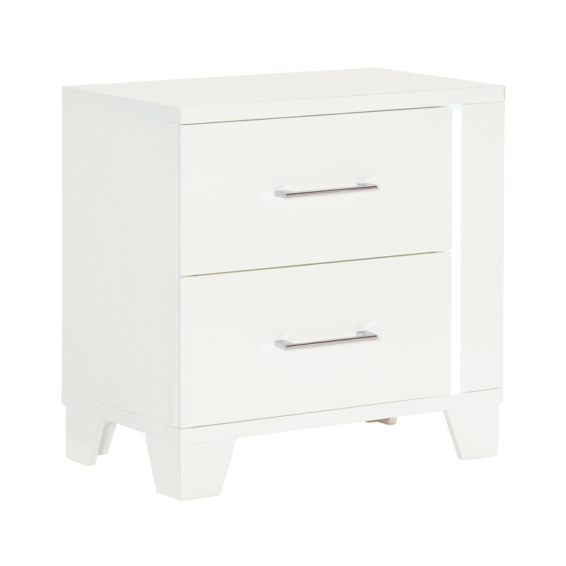 Table de chevet blanche en bois avec 2 tiroirs à DEL pour armoire de chevet ultrabrillante éclairant deux tiroirs