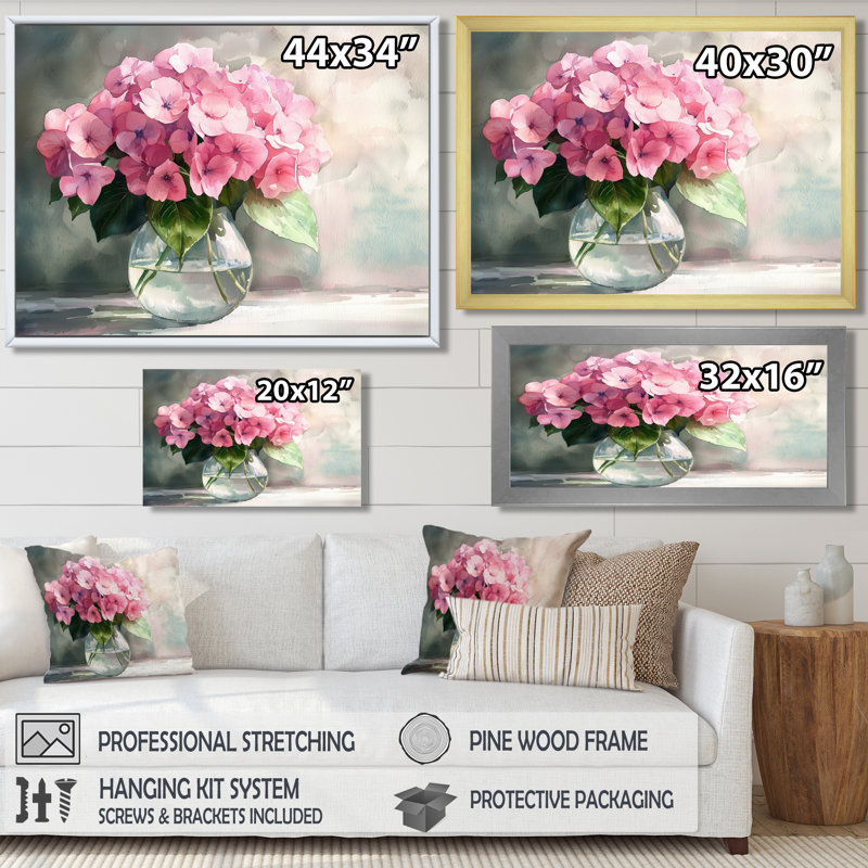 Hortensias dans un vase en verre III - hydrangées, art mural, Reproduction encadrée d'une seule photo sans pass, Noir