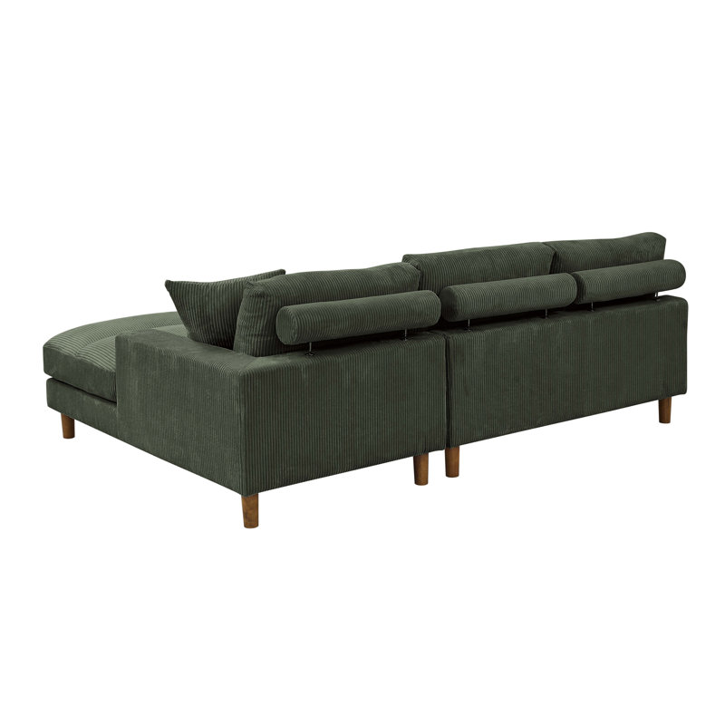 Lynniah Corduroy L-Shaped Sectional, Right Hand Facing, Dark Green 