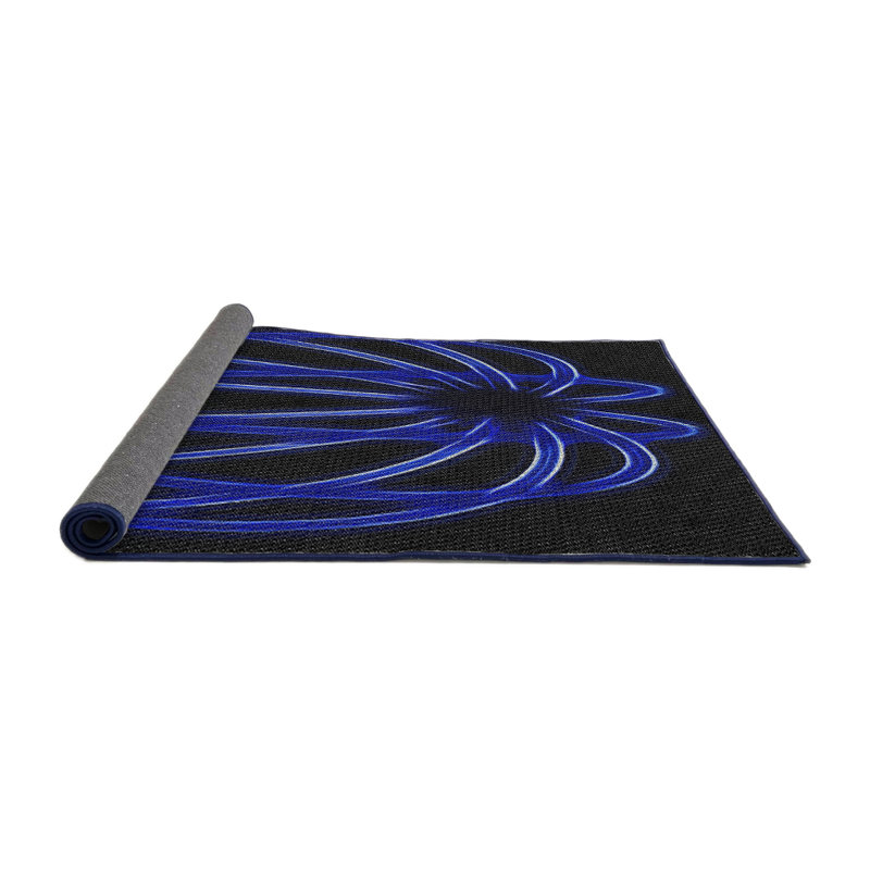 Laine tissée à la machine à motifs géométriques et polyester bleu marine/noir Tapis décoratif, Carré 7 pi