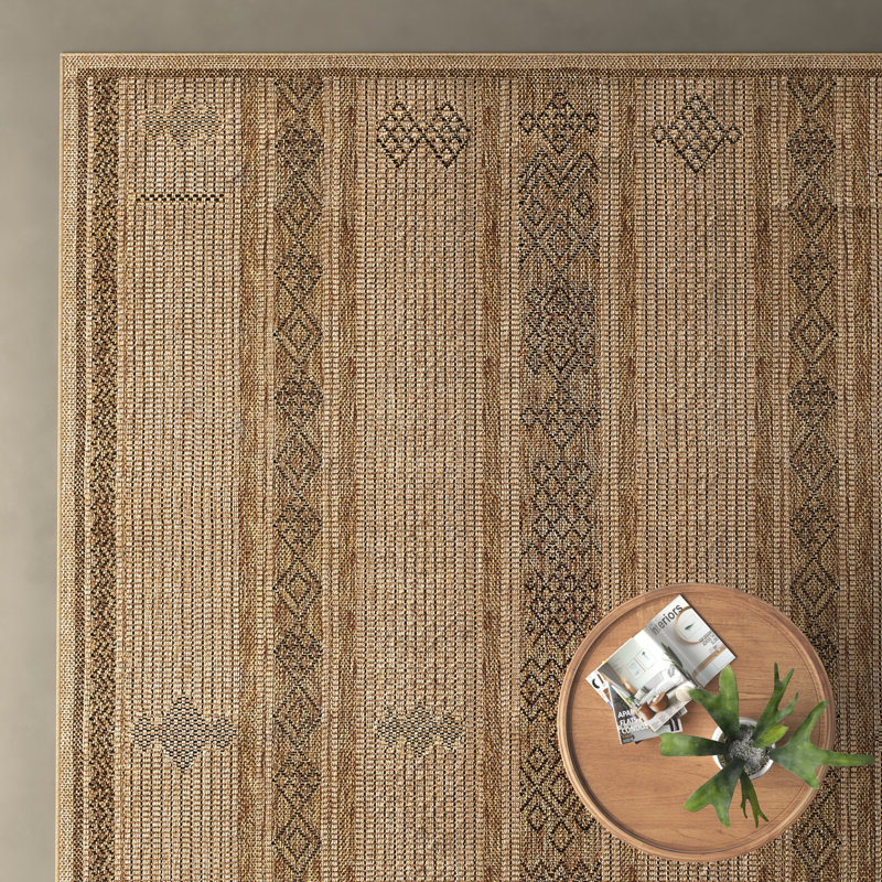 Ava Beige and Brown Geometric Machine Woven Rug
