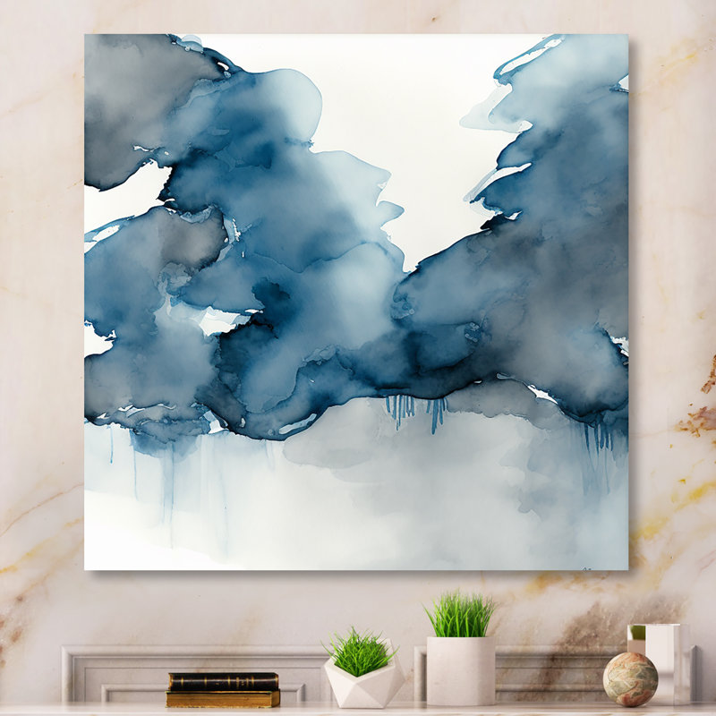 «Feeling Honolulu Blue II» - Décoration murale abstraite à l'encre liquide en métal, H 29 po x l 29 po x P 1 po