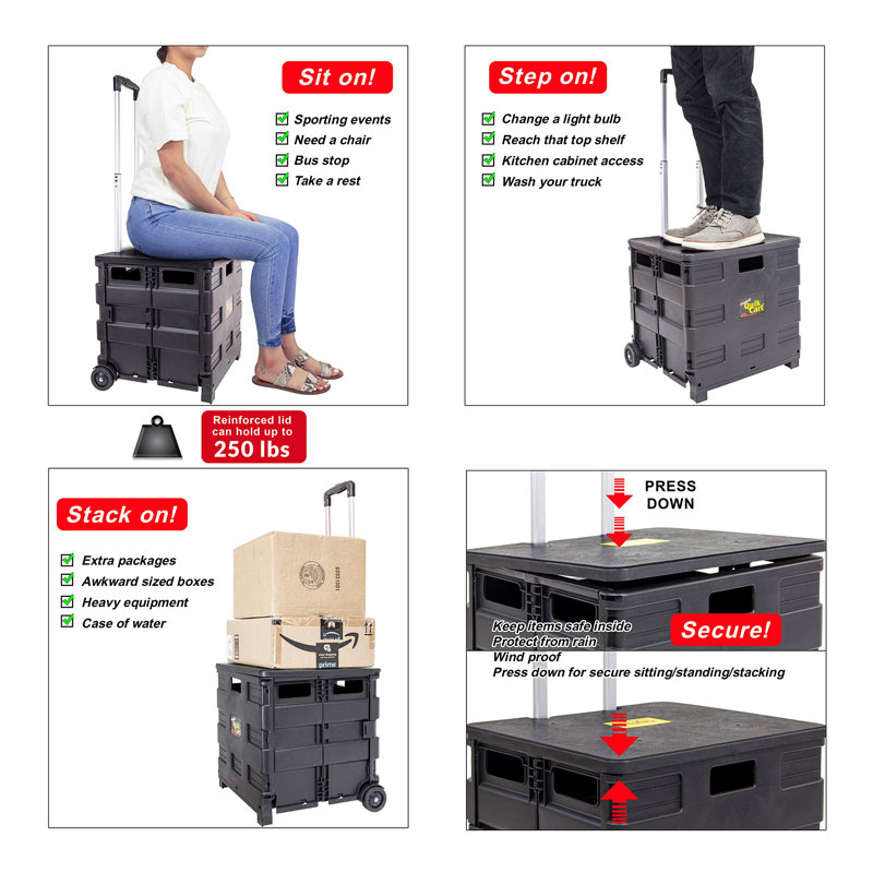 Collapsible Handcart With Retractable Handle, 80 Lbs Capacity, Foldable Storage, Multi-Purpose Utility Cart For Office, Groceries, And Tools