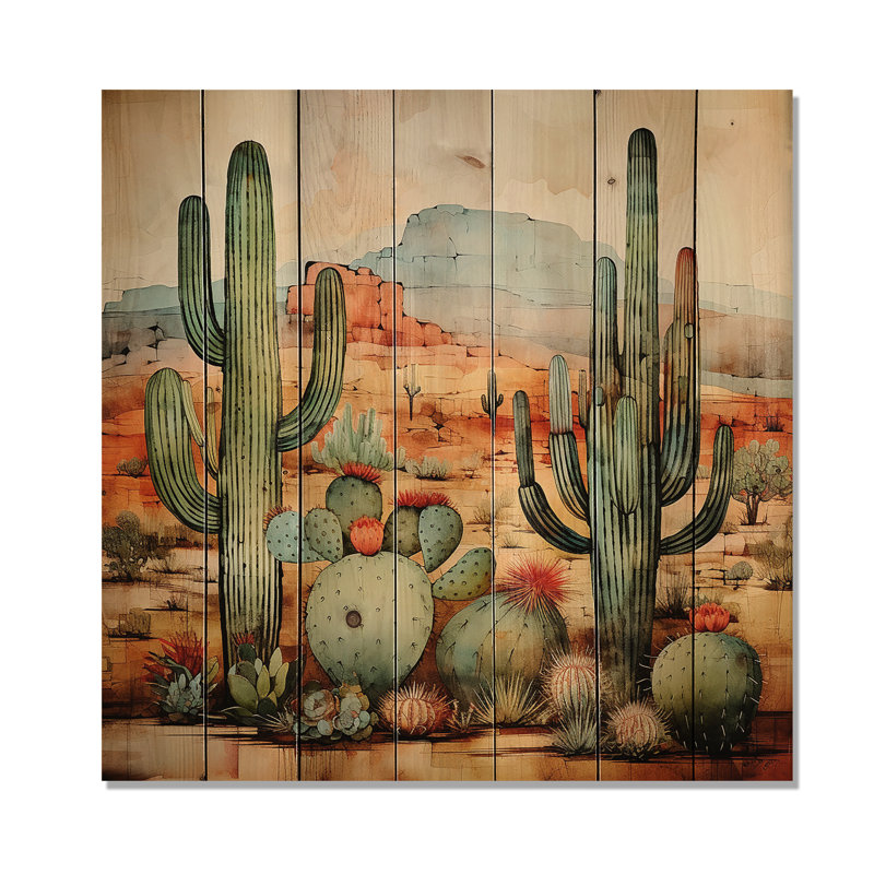 «Desert mexicain Serenity II», reproduction d'art mexicain sur bois, H 25 po x l 25 po