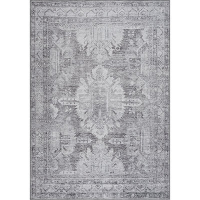 Tapis lavable Bloom Rugs - ivoire / gris argenté, pour le salon, la chambre à coucher, la salle à manger et la cuisine