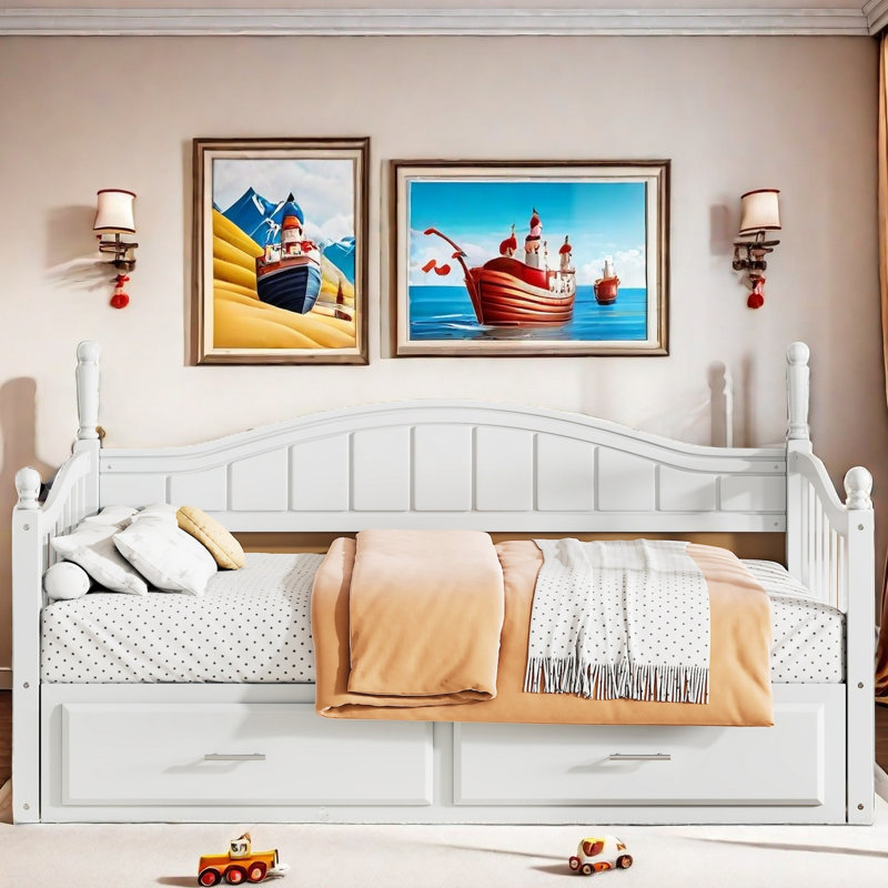 Gerjet Elegant Extendable Daybed with Two Storage Drawers and Twin Size Trundle, White