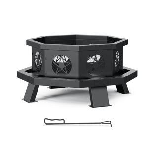 Wood Burning Fire Pit, Outdoor Firepit with Grill for BBQ Outside