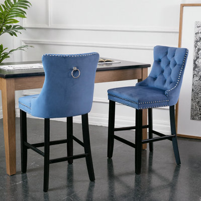 Ensemble de 2 tabourets de bar en velours moderne avec garniture cloutée noire
