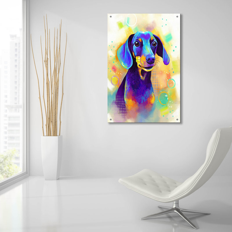 Art mural en verre épique «Pop Art Dachshund 2» par Furbaby Affiliates, H 36 po x l 24 po x P 0,2 po