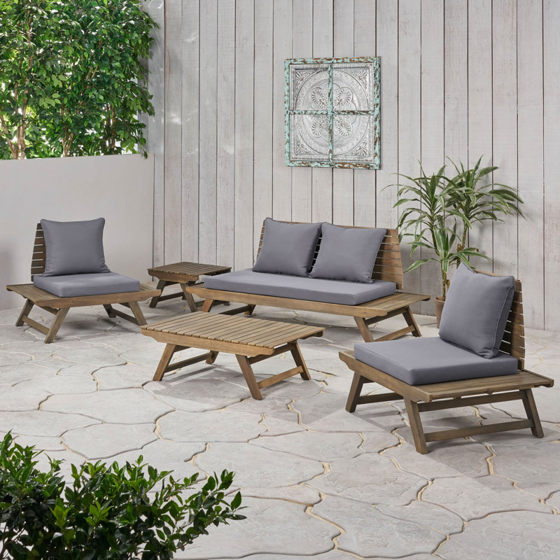 Aticus Acacia 4 - Person Patio Conversation Set with Cushions, Gray Frame / Dark Gray Cushion