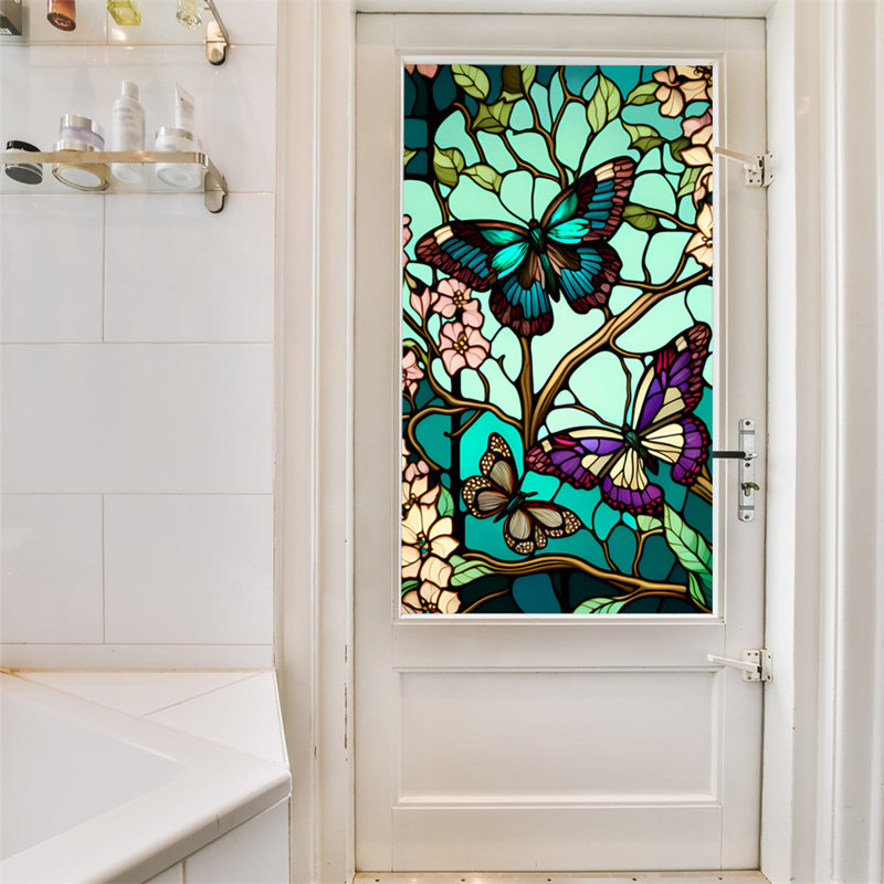 Butterfly Stained Glass Window Film Uv Blocking Non-adhesive Window Film Window Decals Static Clings, 100 cm L x  45 cm W
