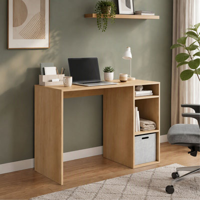 Computer Desk with 3 Shelves and 1 Basket -  Oak