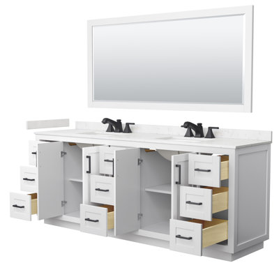 Meuble-lavabo double autoportant de 84 po avec plateau en marbre Miranda