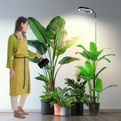 Grow Lights for Indoor Plants, 6000K, Height Adjustable, Plug-in，80 LEDs Full Spectrum Halo Plant Light, 3 Colors Modes, 5 Dimmable Levels, 6/12/16H Timer, Flexible Gooseneck