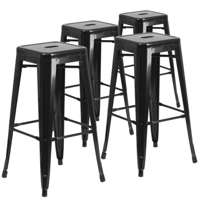 Kai Industrial Style Bar Stool - Set of 4 - Modern Metal Counter or Bar Height