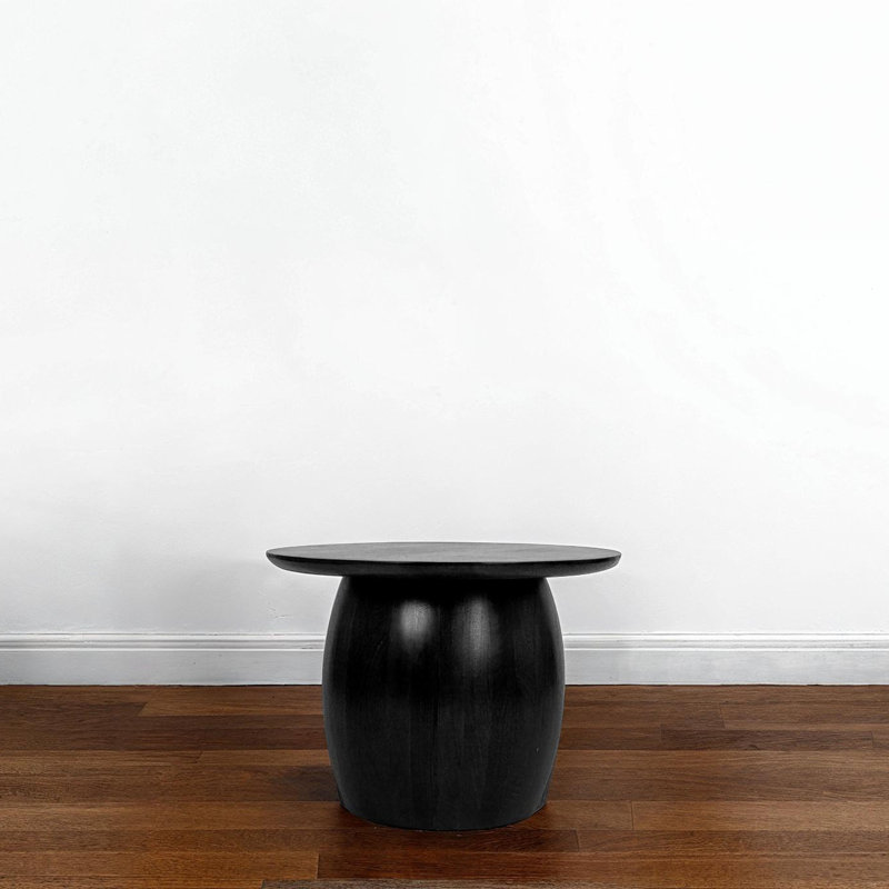 Asher Modern Mango Wood Round Side Table, Black, Black