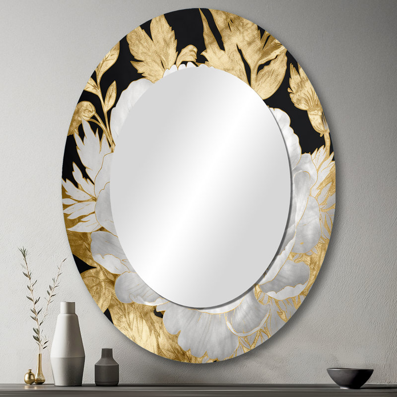 Miroir mural ovale en métal exquis, 43 po x 33 po