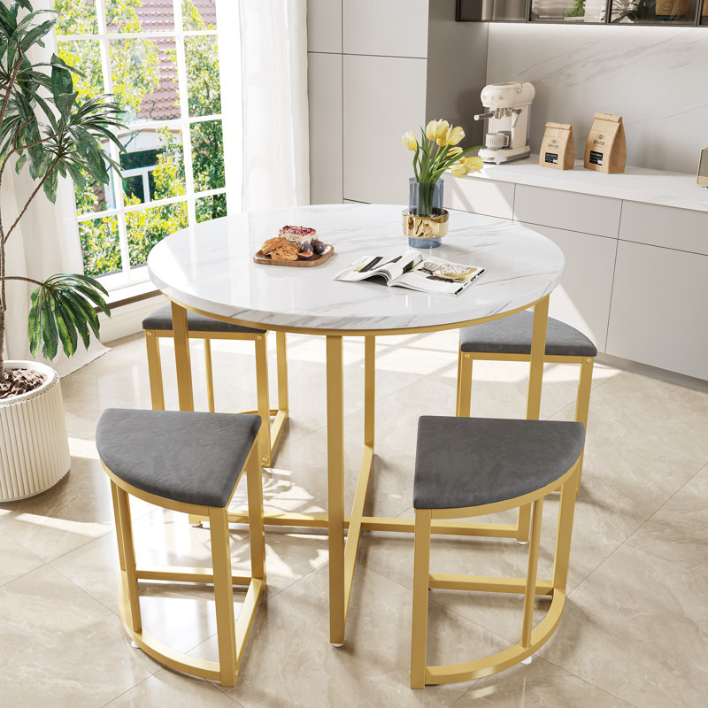 Aarianna 4 - Person Dining Set, Grey/Gold
