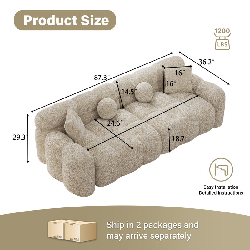 Oumy 87.3'' Upholstered Sofa Couch, Green Polyester
