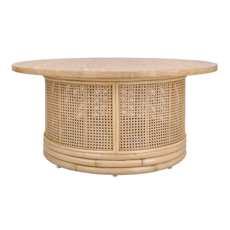 Arlend Natural Solid Wood and Rattan Coffee Table