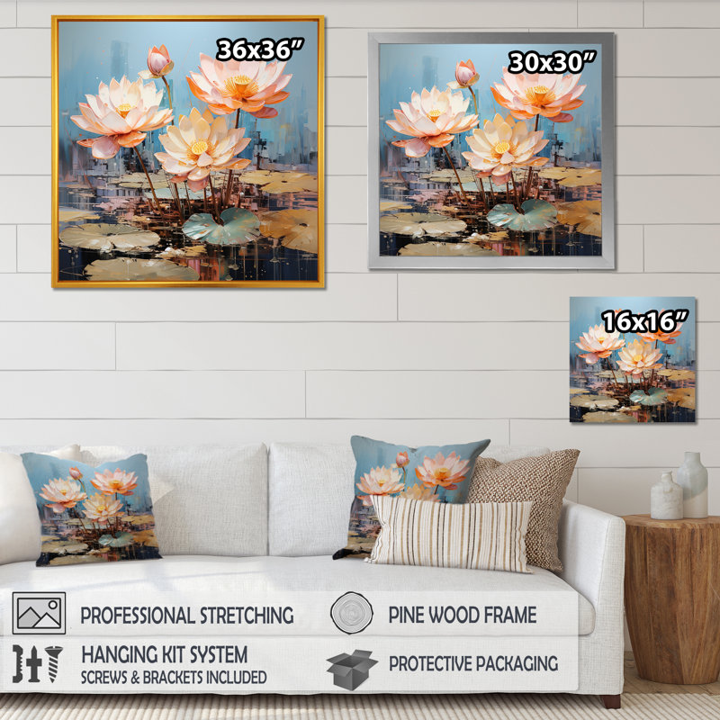 Lotus Pond Blooms Come Alive, H 30 po x l 30 po x P 1 po, Cadre naturel flottant