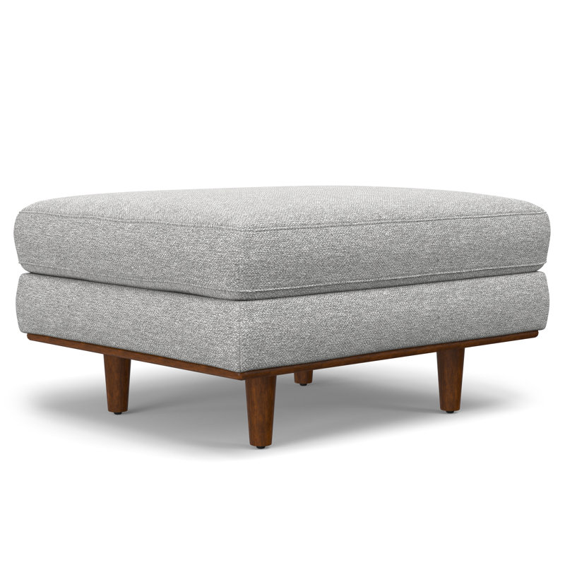 Repose-pieds rembourré l 33 po avec pieds en bois massif Morrison, Polyester gris brume 